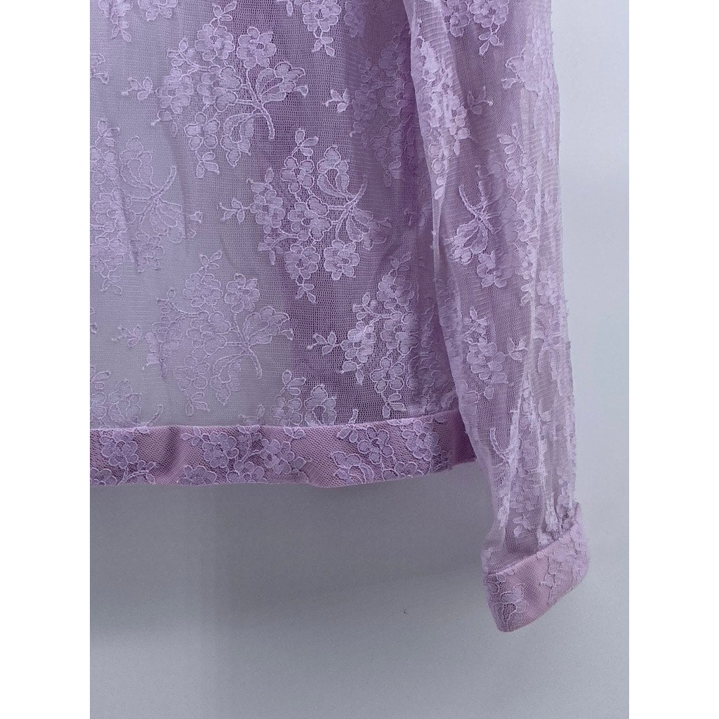 UNBRANDED Women's Lilac Floral Lace Long Sleeve Open-Front Cardigan SZ S