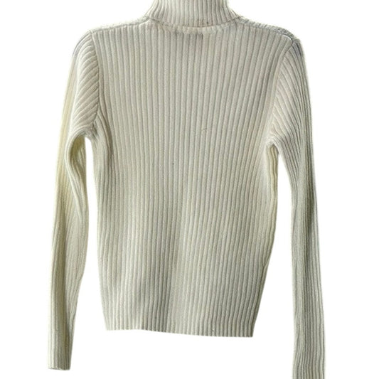 BRANDY MELVILLE Women's Beige Wool-Blend Ribbed Turtleneck Long Sleeve Top SZ S