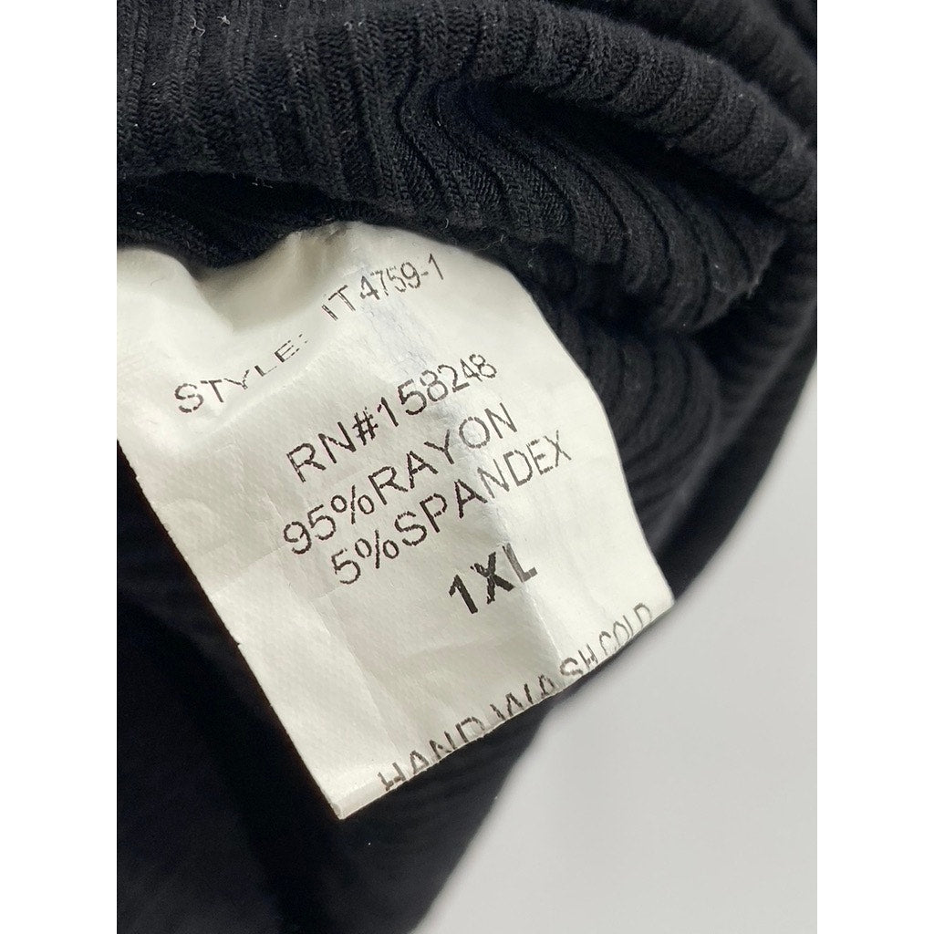 TALENT Women's Black Ribbed Side-Ruched Short Sleeve Top SZ 1XL