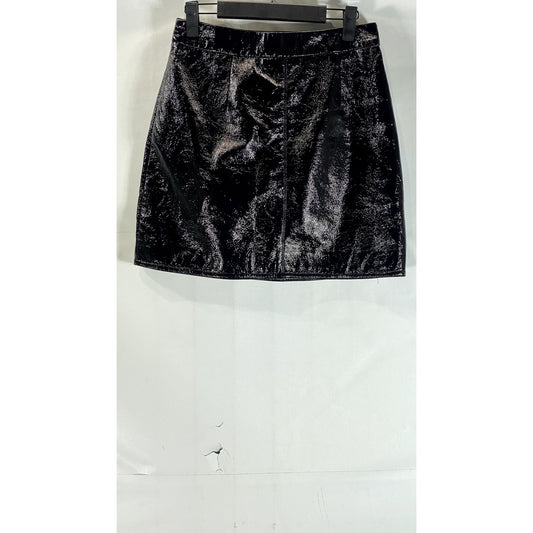 ANN SHEN Women's Black Faux Leather Straight Mini Skirt SZ L
