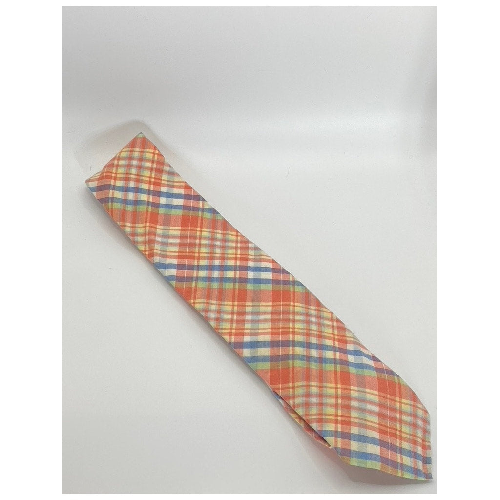 BROOKS BROTHERS Makers Men's Orange/Blue Plaid Cotton Tie SZ OS