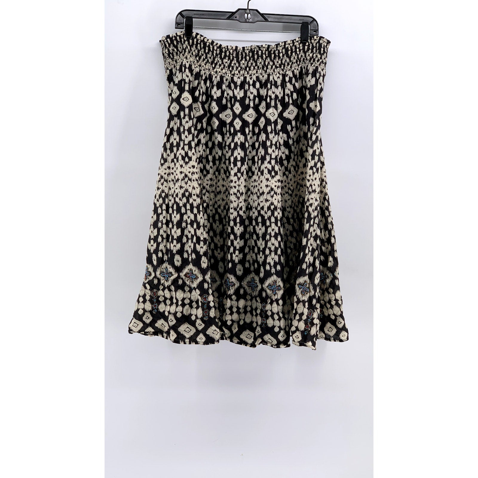 STYLE & CO Women's Plus Black-Beige Printed Beaded Skirt SZ 2X