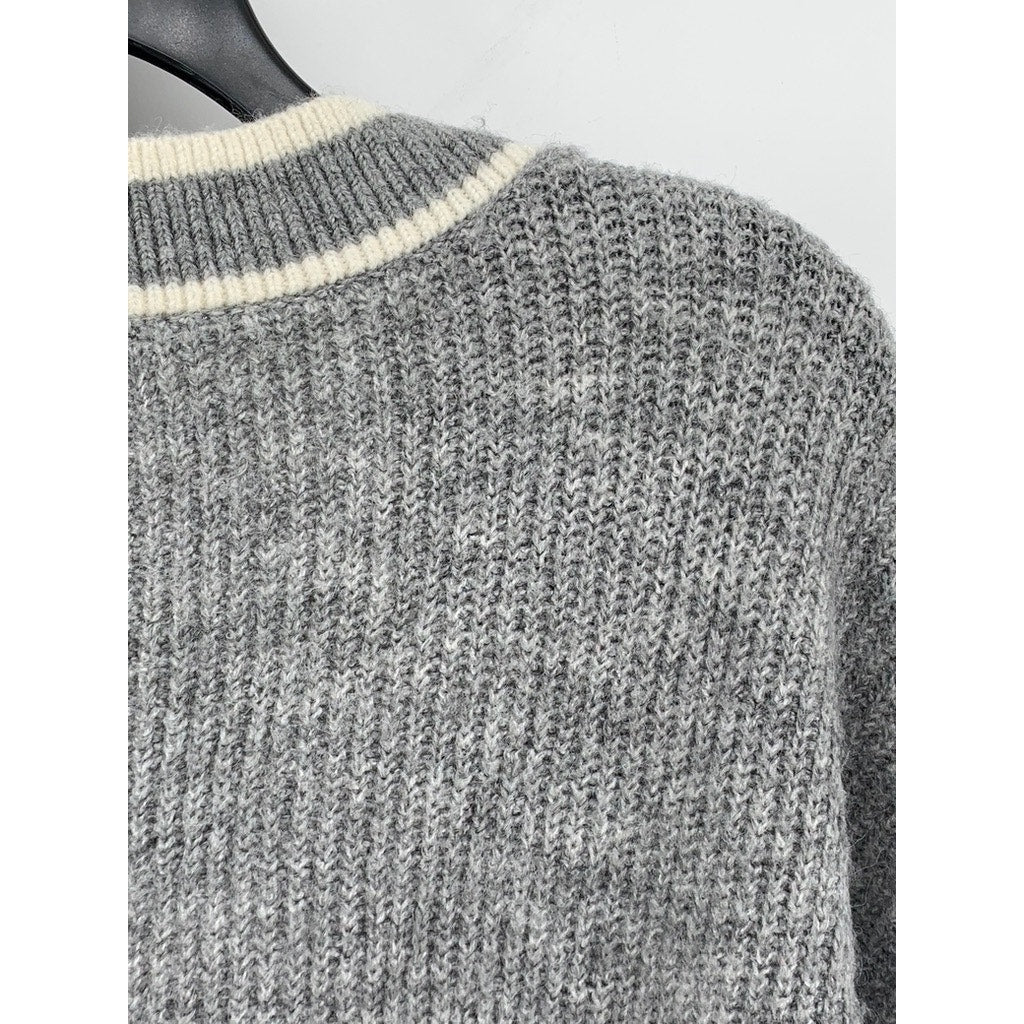 A NEW DAY Women's Gray Ribbed V-Neck Button-Up Oversized Cardigan SZ 2XL