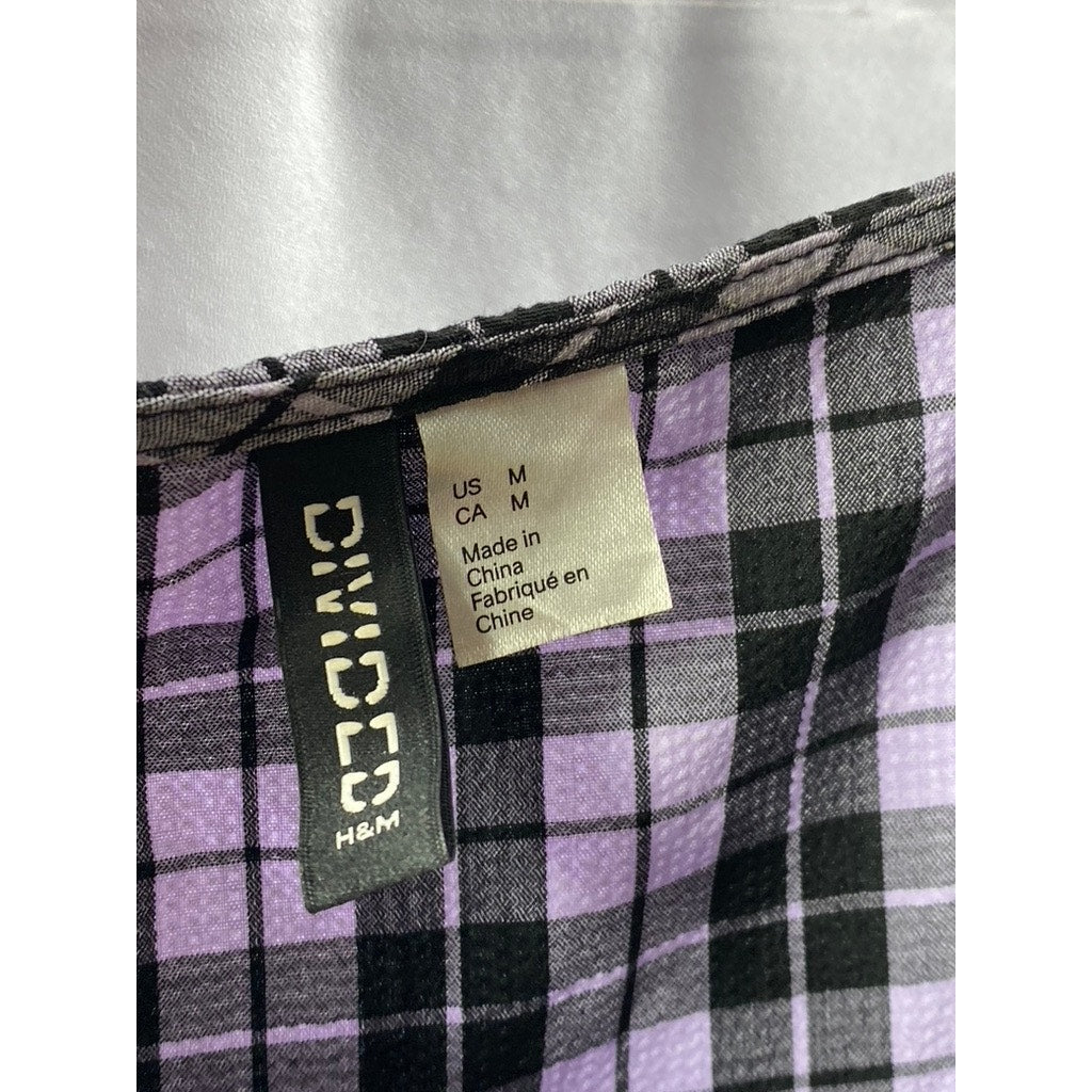 DIVIDED BY H&M Women's Purple-Black Sear Sucker Puff-Sleeve Mini Dress SZ M