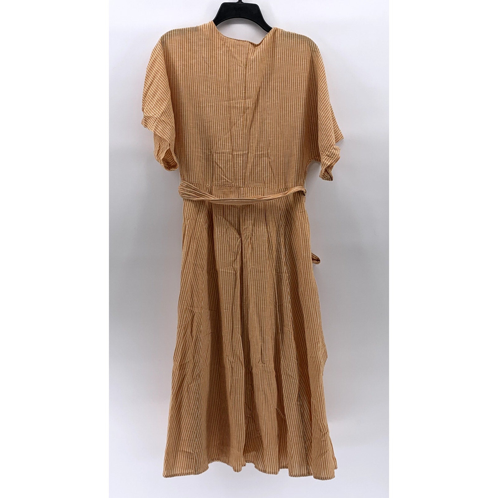 MNG BASICS Women's Orange-White Striped Button-Up Belted Midi Dress SZ S