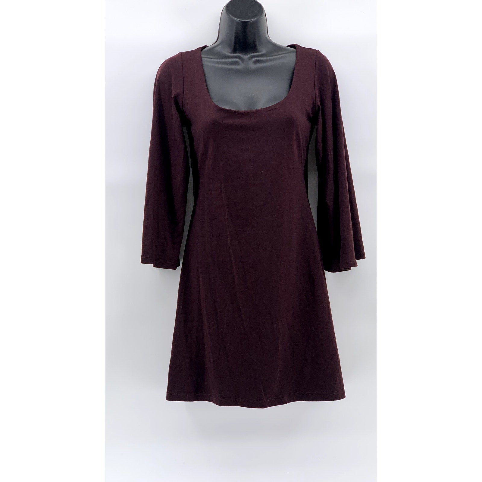 SUSANA MONACO Women's Burgundy Scoop-Neck Long Bell Sleeve Open-Back Dress SZ XS