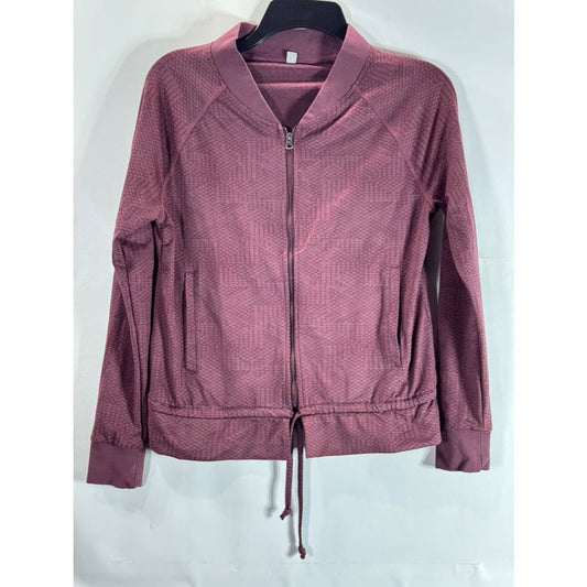 PURE Women's Burgundy Textured Cinch-Hem Baseball Collar Zip-Up Jacket SZ 4