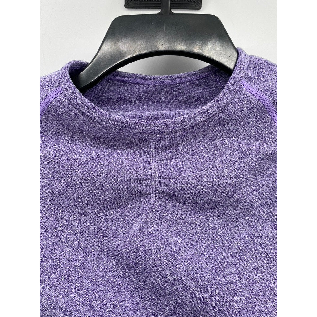 UNRANDED Women's Purple Seamless Crewneck Long Sleeve Thumbhole Cropped Top SZXS