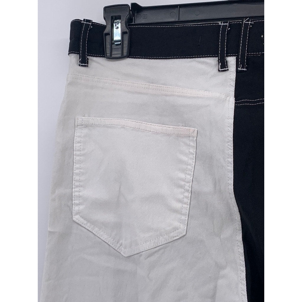 SWEET RAIN Women's Black-White Colorblock High-Rise Straight-Leg SZ L