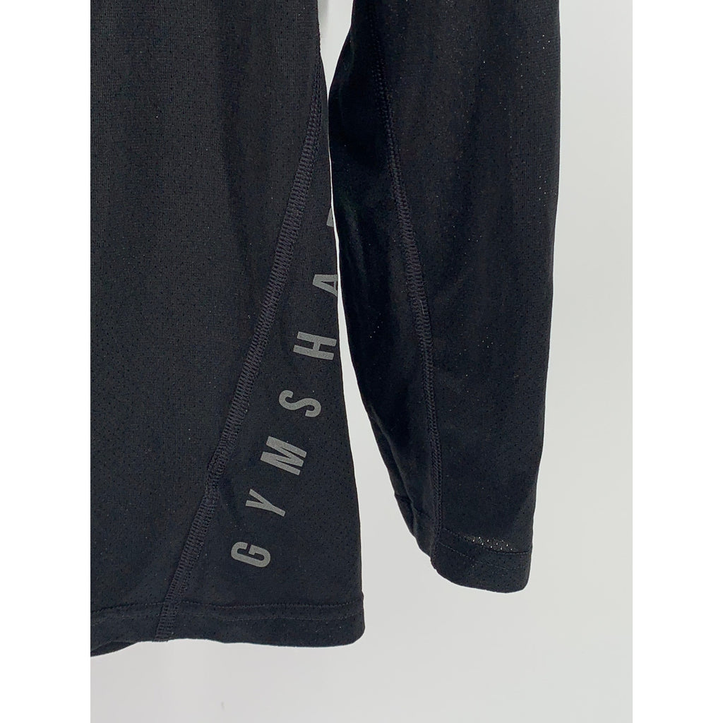 GYMSHARK Men's Black Crewneck Slim-Fit Long Sleeve Sport Logo T-Shirt SZ S