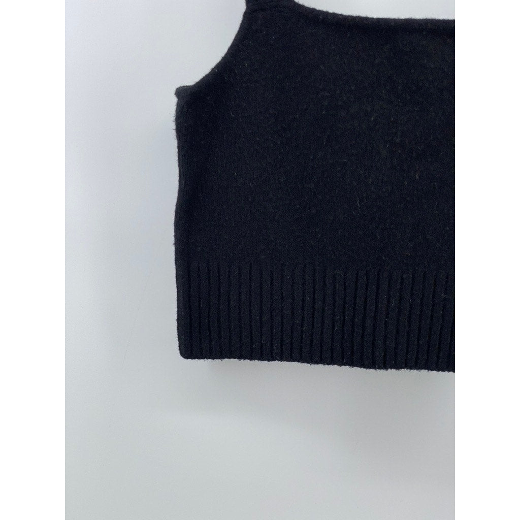 H&M Women's Black Soft Knit Straight-Neck Cropped Sweater Tank Top SZ M