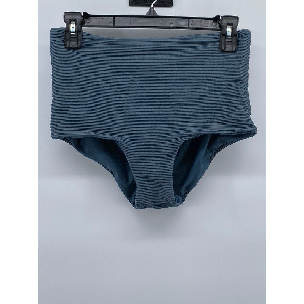 UNBRANDED Women's Dark Blue Ribbed High-Rise Hipster Bikini Bottom SZ S