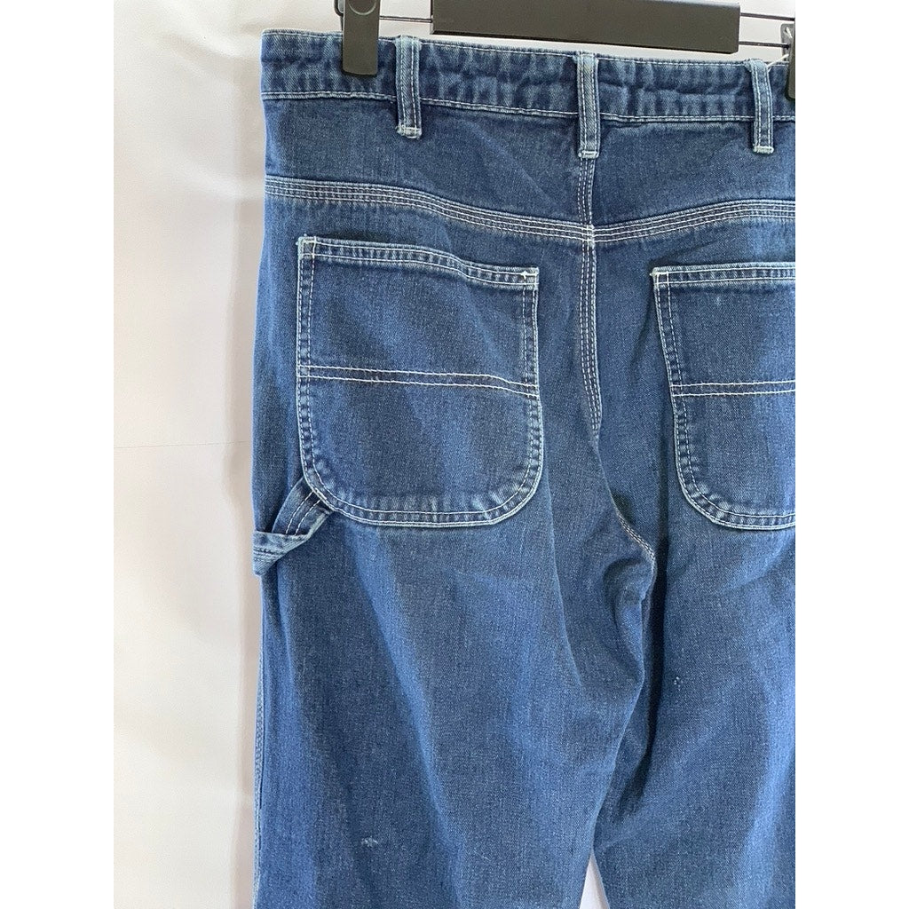 DICKIES Women's Vintage Blue Straight-Leg Embroidered Flower Carpenter Jean SZ 1