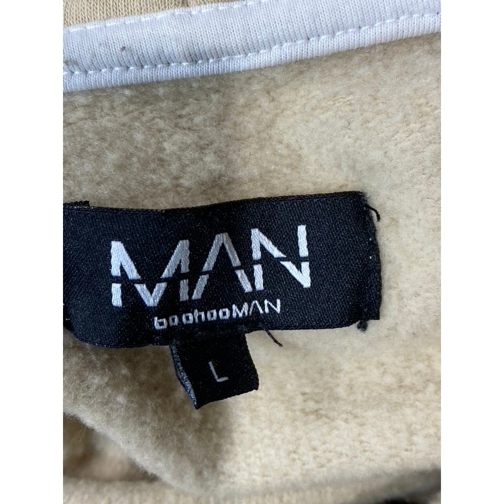 MAN BOOHOOMAN Men's Tan Colorblock Sleeve Pullover Hoodie SZ L
