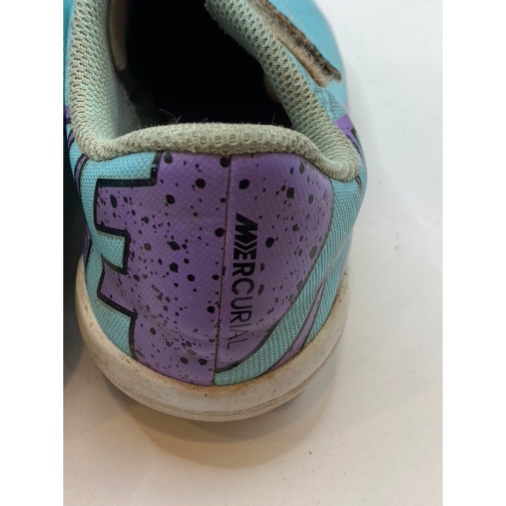 NIKE Kids' Hyper Turquoise Mercurial Vapor 15 Round-Toe Strap Soccer Cleats SZ13