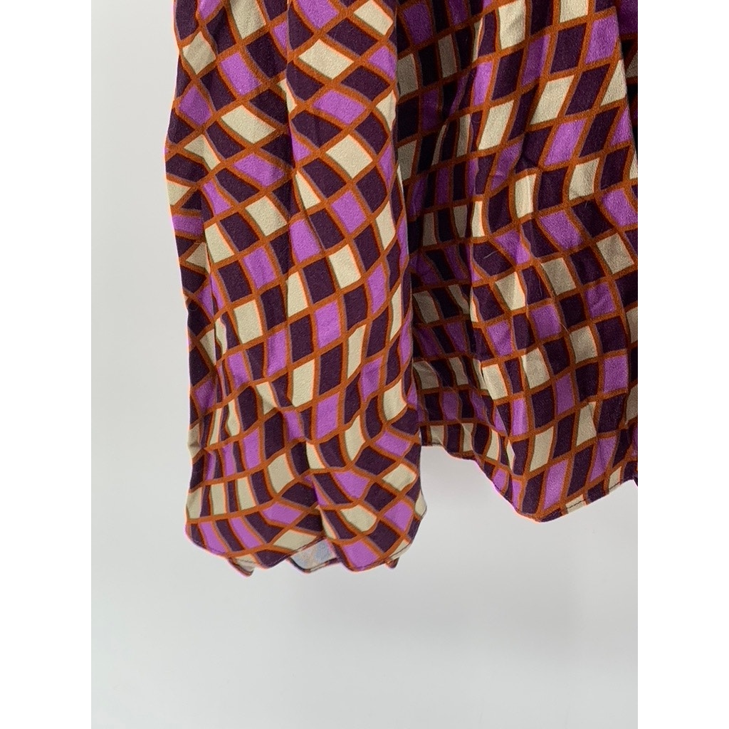 DAIGE Women’s Purple-Beige Square Print A-Line Midi Dress SZ S