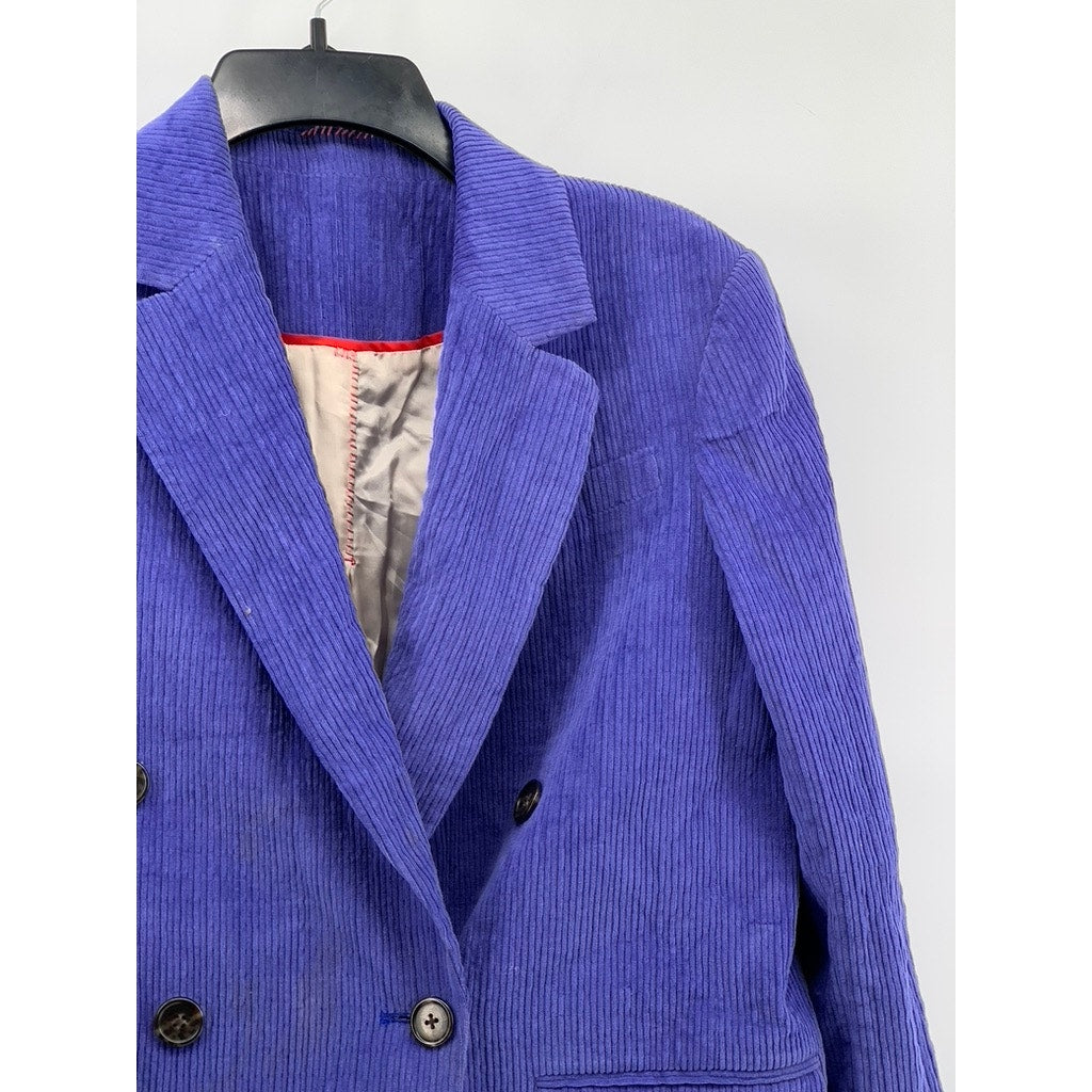UNBRANDED Women's Purple Corduroy Double Breasted Peak Lapel Blazer SZ L