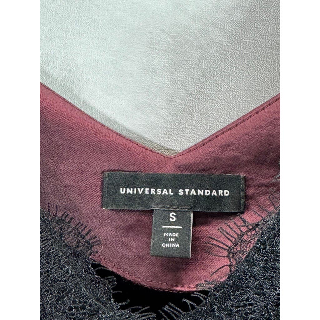 UNIVERSAL STANDARD Women's Burgundy/Black Lace-Trim V-Neck Camisole Top SZ S