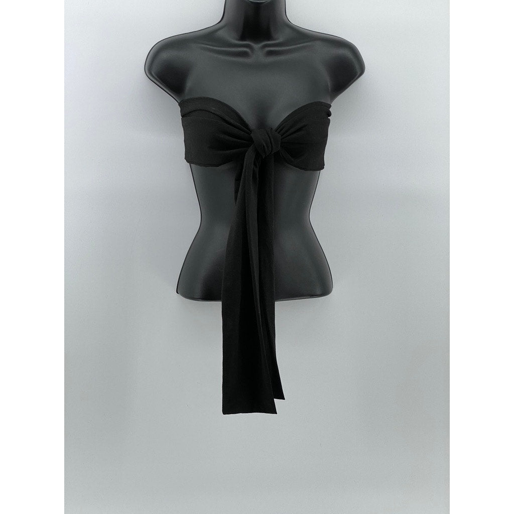 SHEIN Women's Black Tie Bow Strapless Cropped Tank Top SZ M