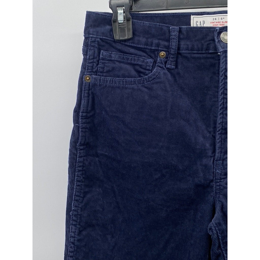 GAP Women's Navy Uniform Corduroy Vintage Slim High-Rise Regular-Fit Pant SZ28/6