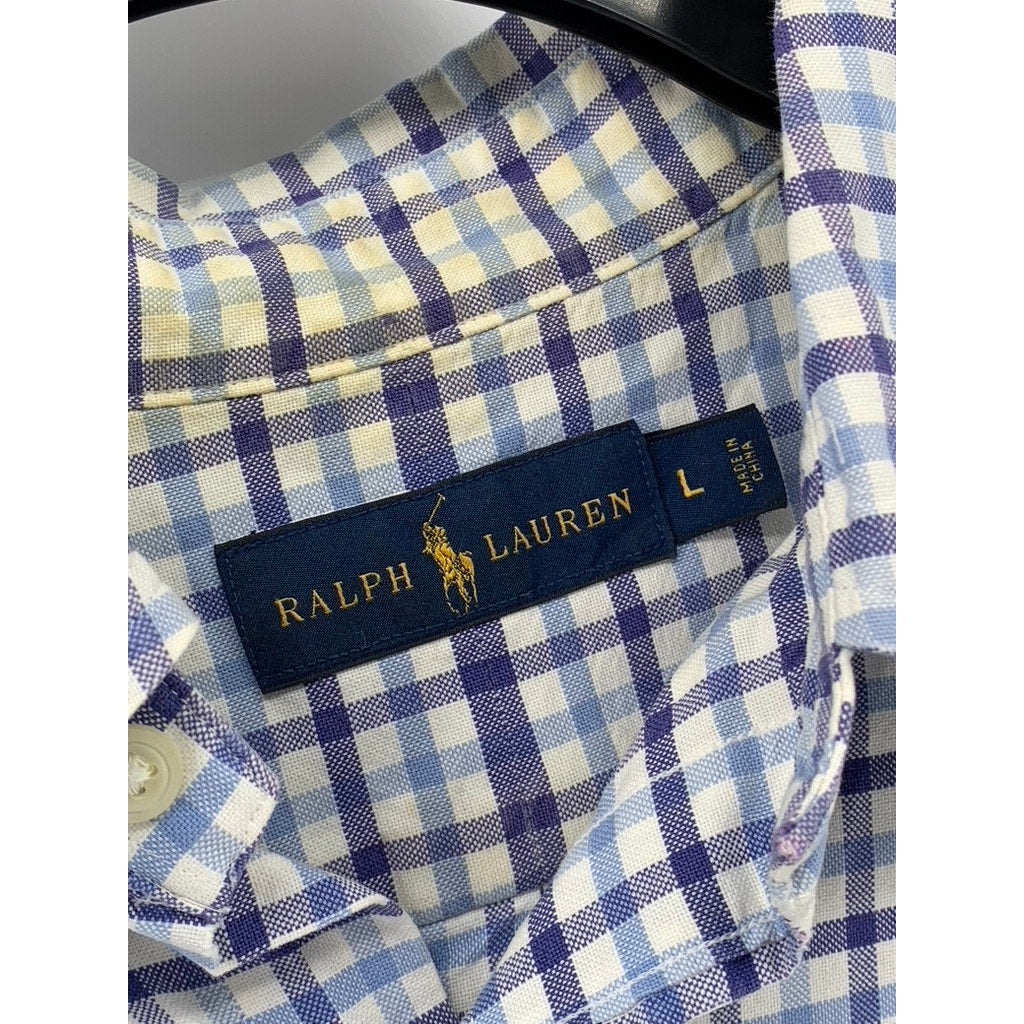 RALPH LAUREN Men's Blue Plaid Button-Up Long Sleeve Shirt SZ L