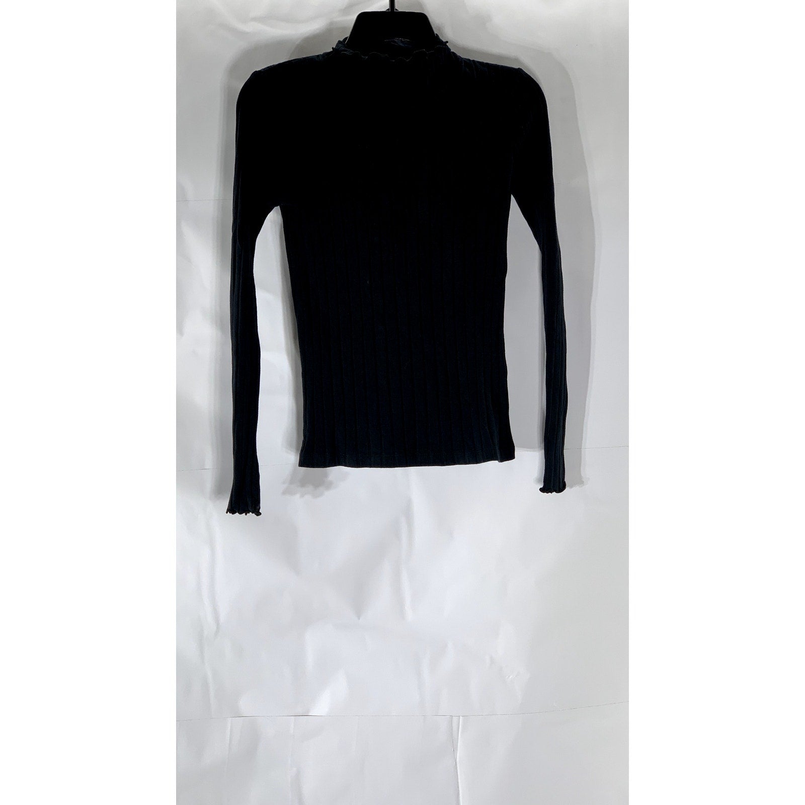 MADEWELL Women's Black Wide-Rib Lettuce-Trim Mock-Neck Long Sleeve Top SZ XS