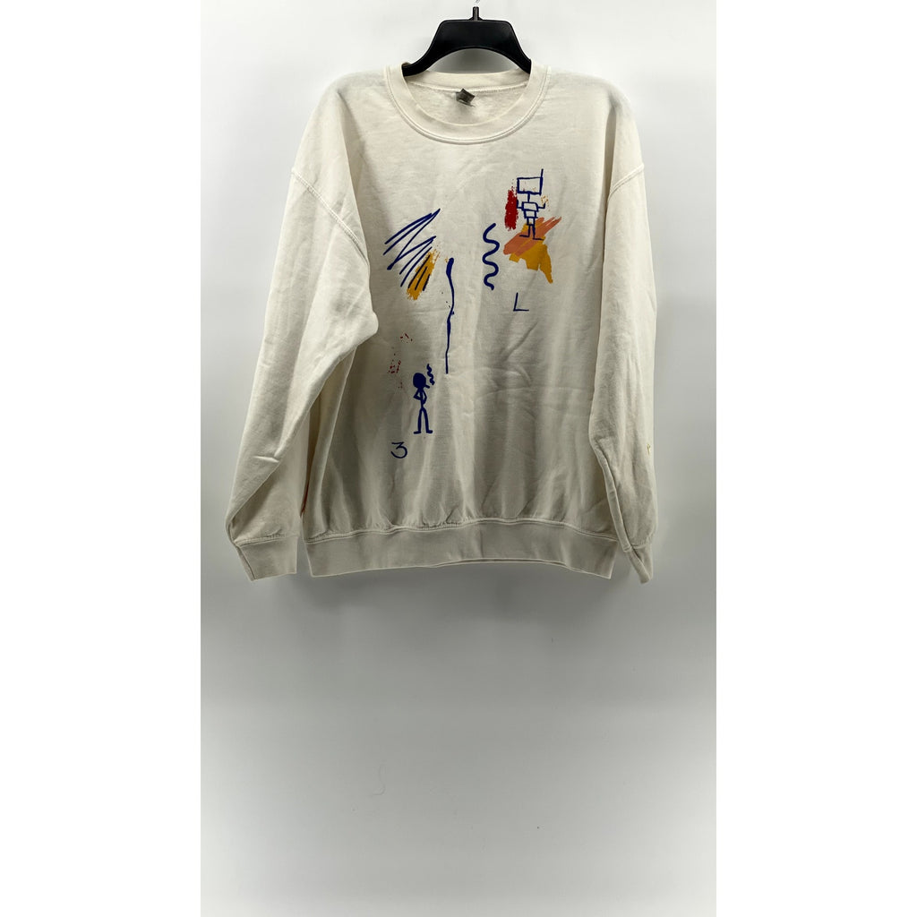 GILDAN Women's White Colorful Printed Crewneck Casual Long Sleeve Sweatshirt SZL