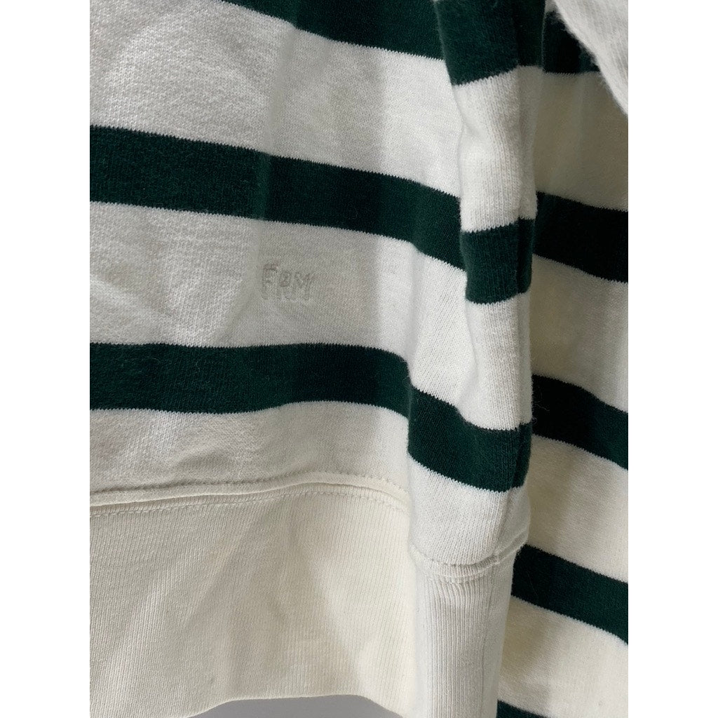 FRAME Women's White-Black Striped Half-Zip Mock Collar Long Sleeve Sweater SZ L
