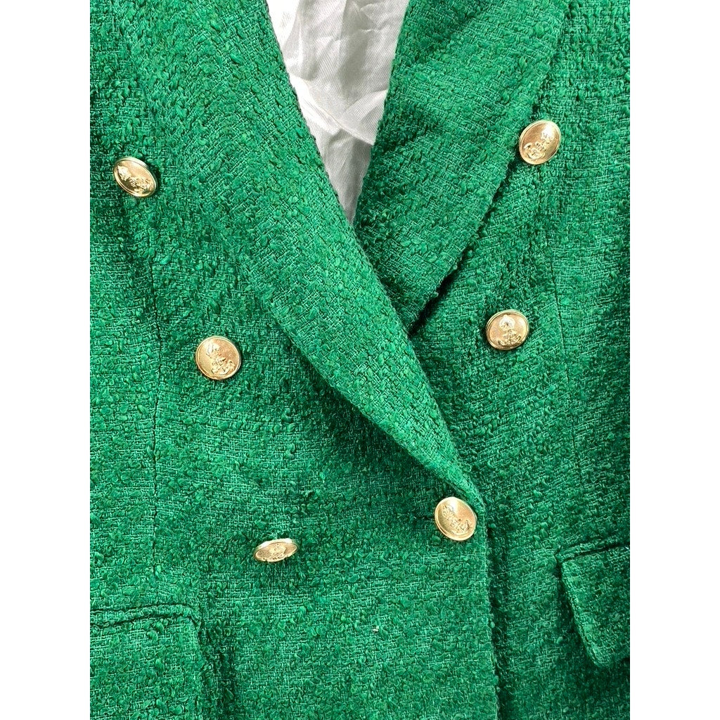 ZARA Women’s Dark Green Tweed Double-Breast Long Sleeve Peak Collar Blazer SZ XS