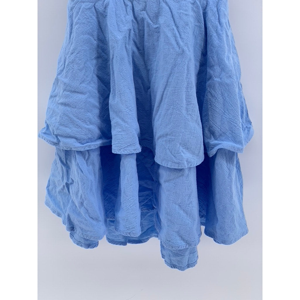 UNBRANDED Women's Blue Back-Tie Tiered Mini Dress SZ S