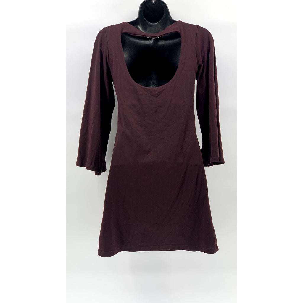 SUSANA MONACO Women's Burgundy Scoop-Neck Long Bell Sleeve Open-Back Dress SZ XS