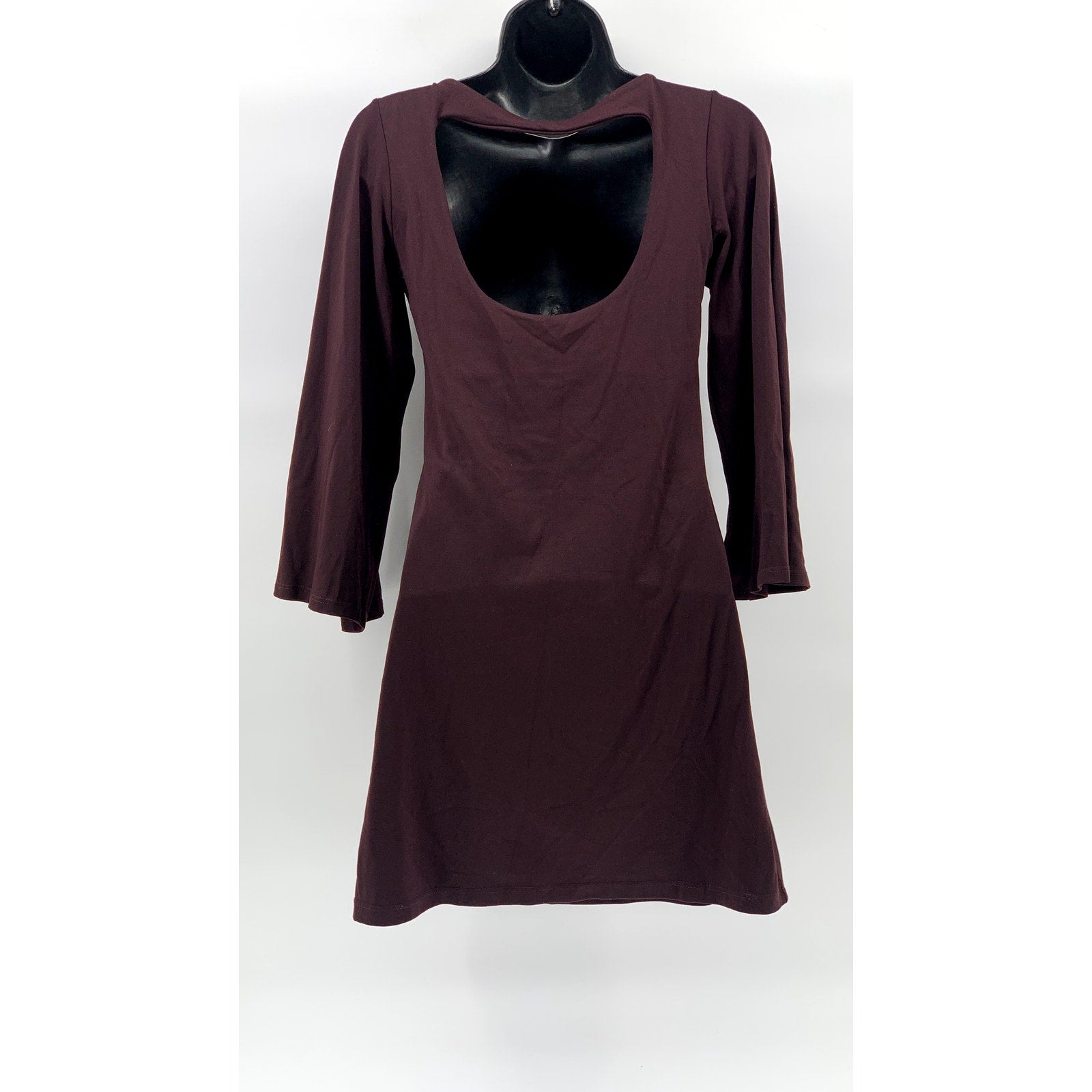 SUSANA MONACO Women's Burgundy Scoop-Neck Long Bell Sleeve Open-Back Dress SZ XS