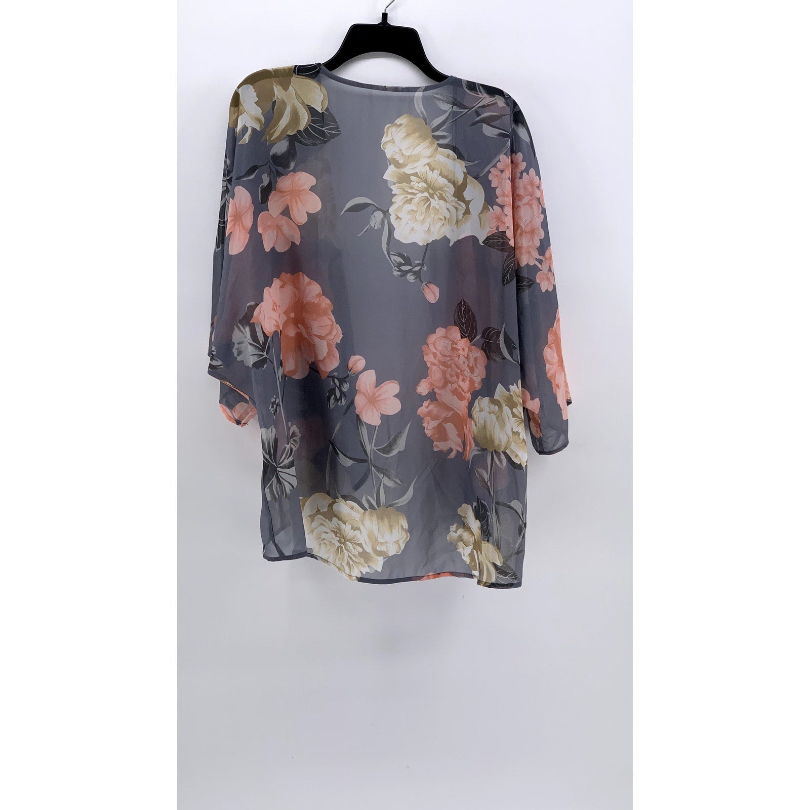 UNBRANDED Women's Black Floral Sheer Long Sleeve Open-Front Cardigan SZ L