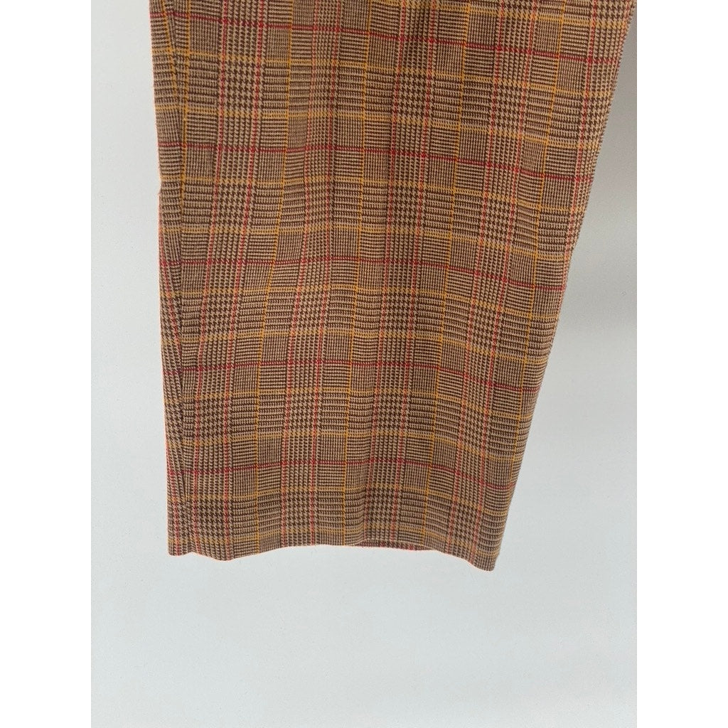 KAREN SCOTT Women’s Vintage Brown Plaid Pleated Straight-Leg Pants SZ 12