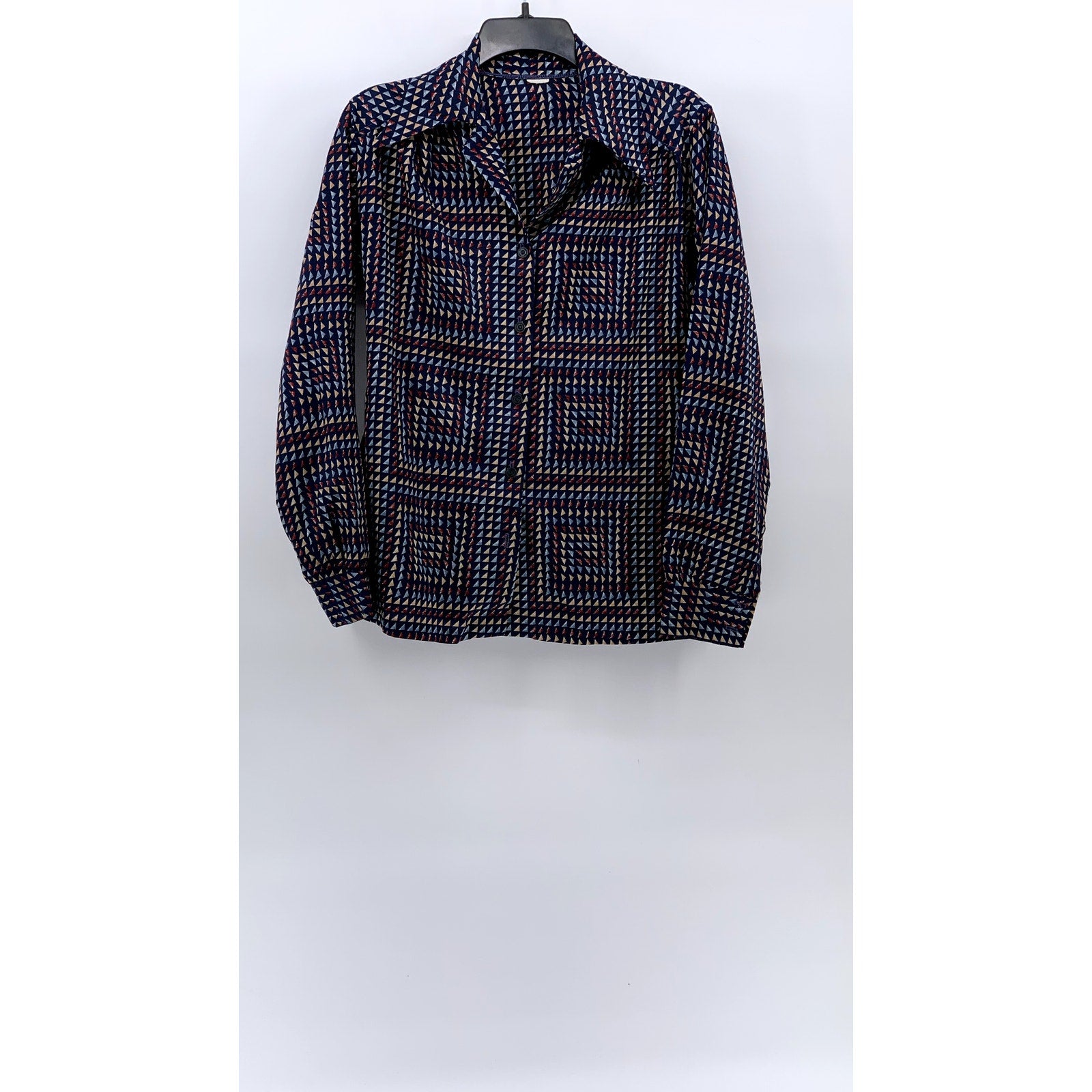UNBRANDED Men's Blue-Multi Triangle Long Sleeve Button-Up Regular-Fit Shirt SZ M