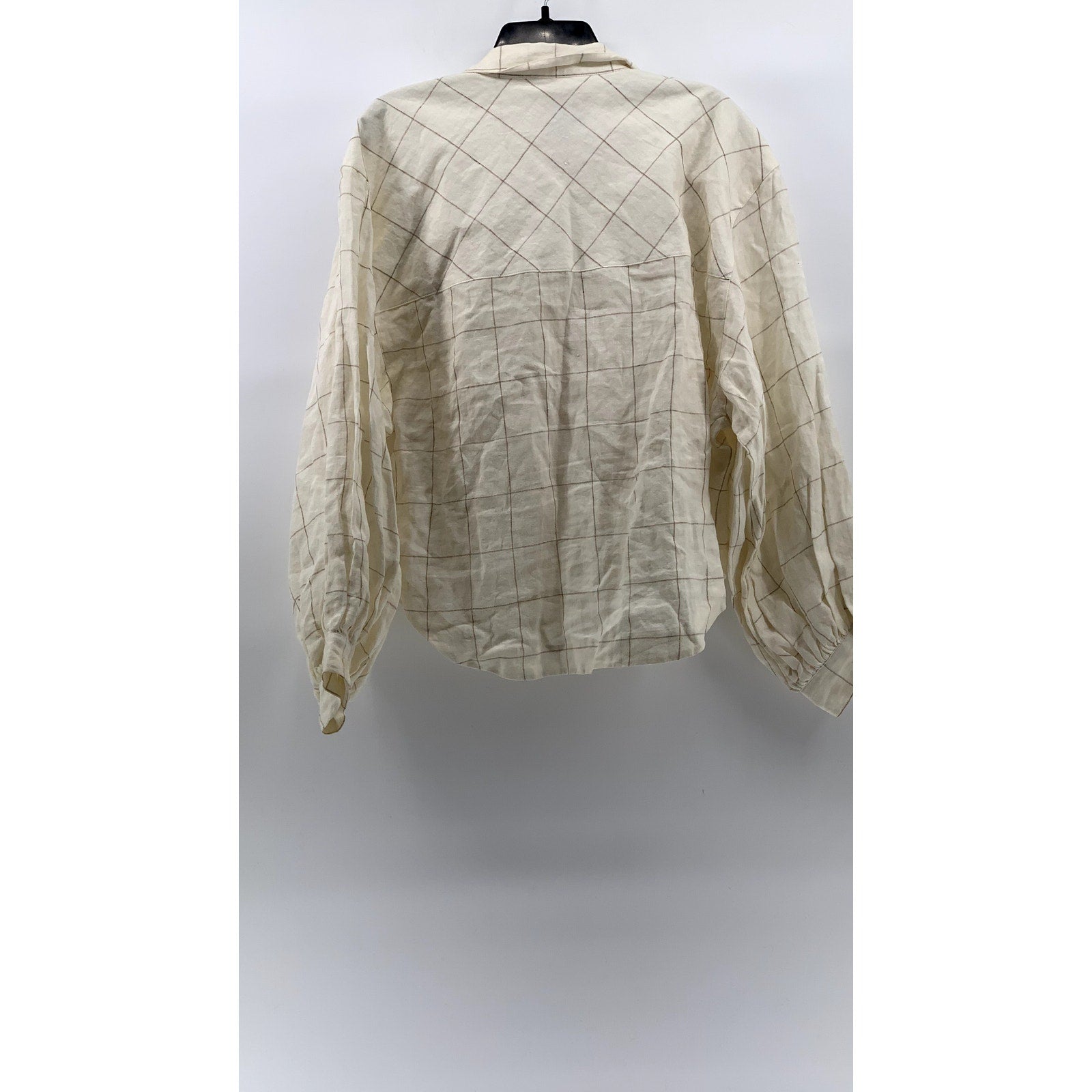 ROHE Women's Off-White Windowpane Linen Button-Up Long Sleeve Shirt SZ 42(US10)