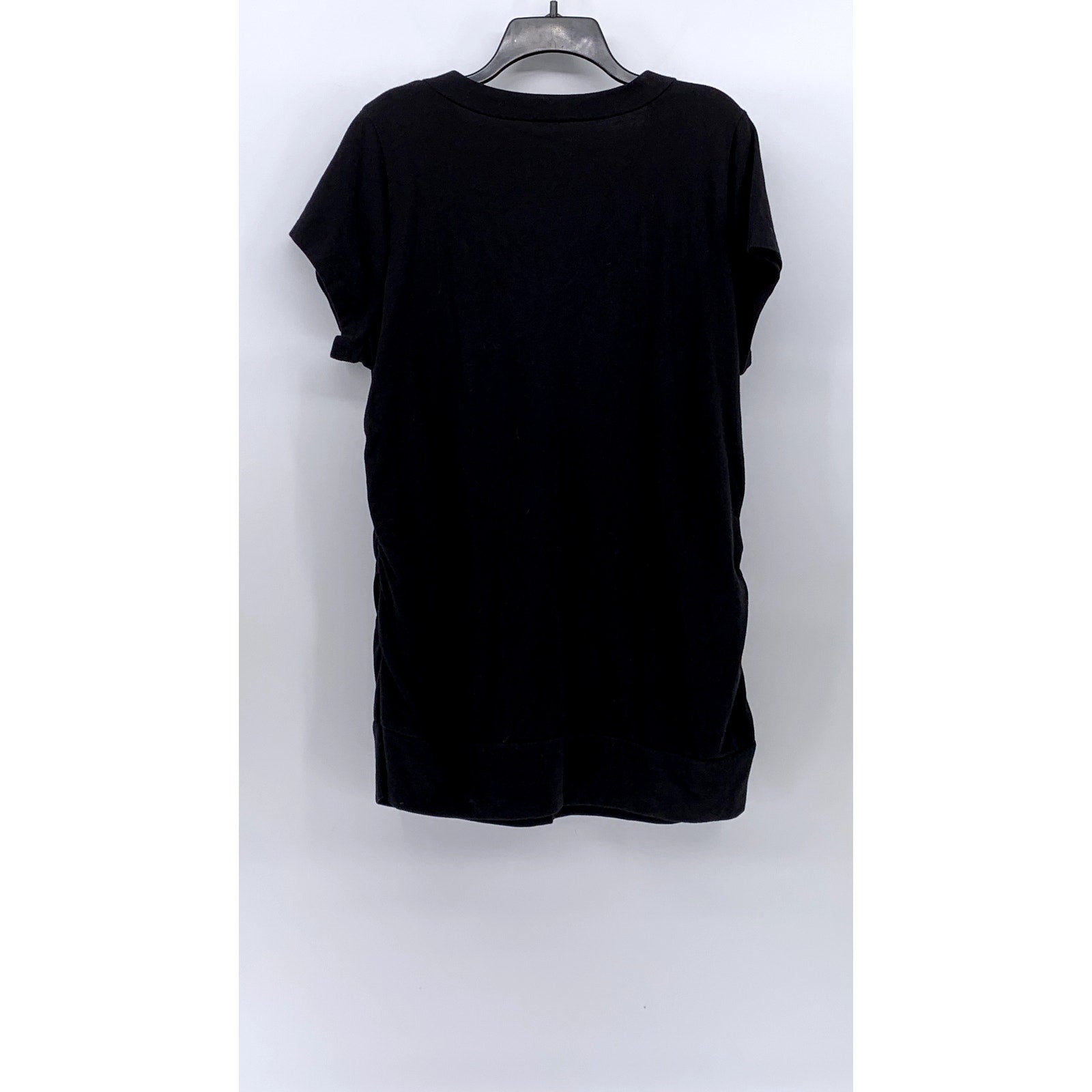 VENEZIA Women's Black Solid V-Neck Side-Ruched Short Sleeve Top SZ 18/20