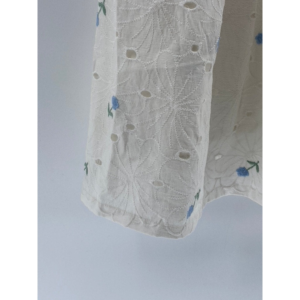 UNBRANDED Girl's White Embroidered Floral Eyelet A-Line Sleeveless Dress SZ L