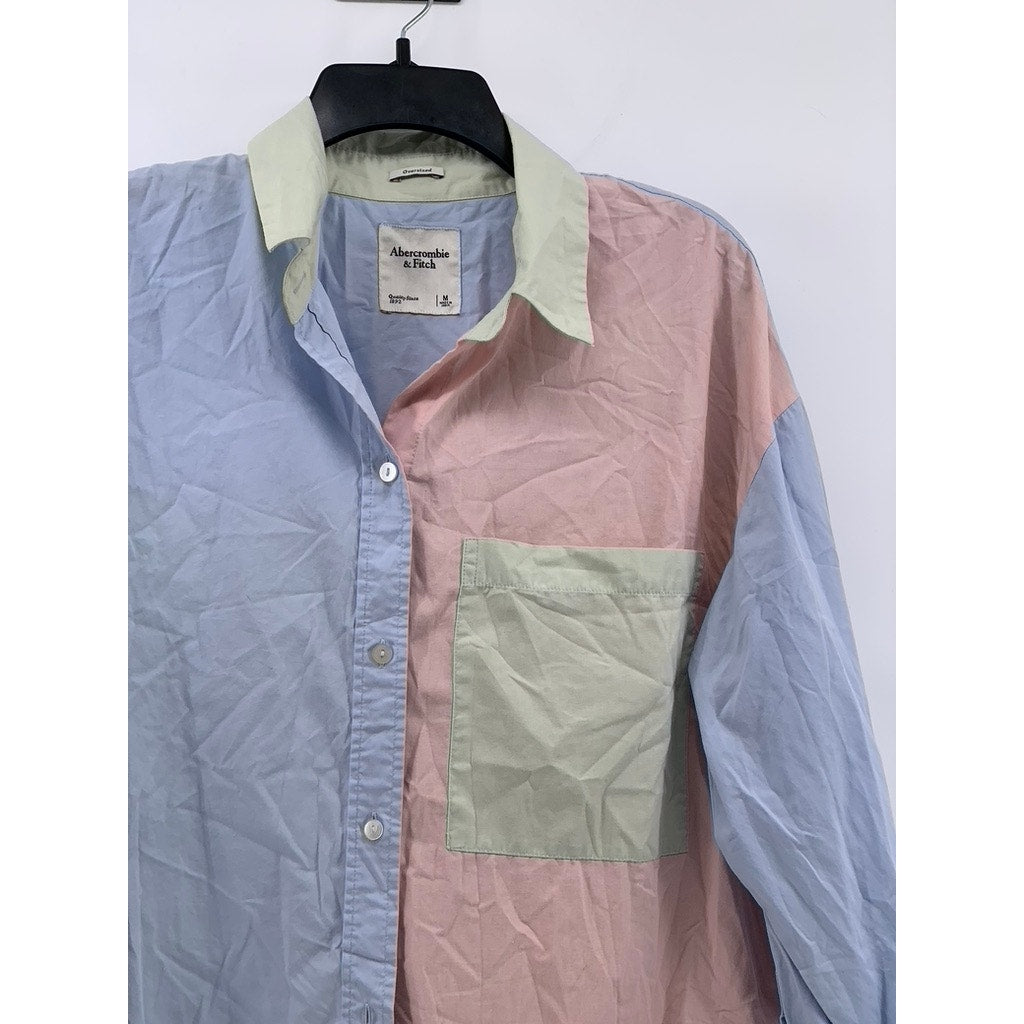 ABERCROMBIE & FITCH Women's Pastel Colorblock Oversized Button-Up Poplin Top SZM