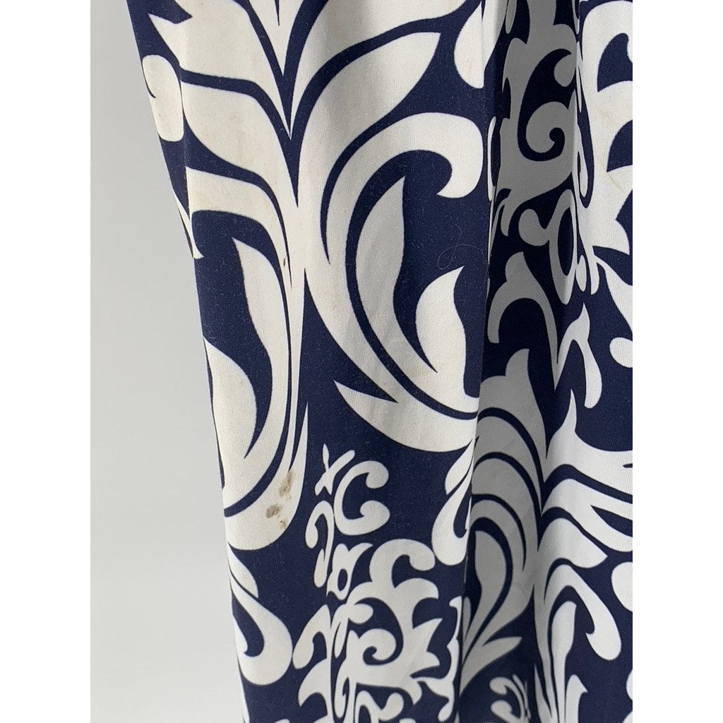 EMERY ROSE Women's Navy-White Printed Halter Waist-Tie Dress SZ XL