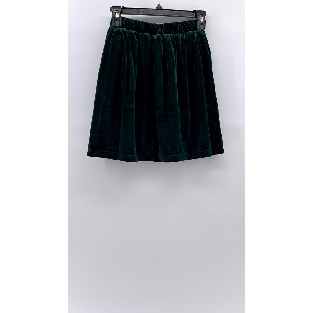 UNBRANDED Women's Dark Green Velvet Pleated Mini Skirt SZ S