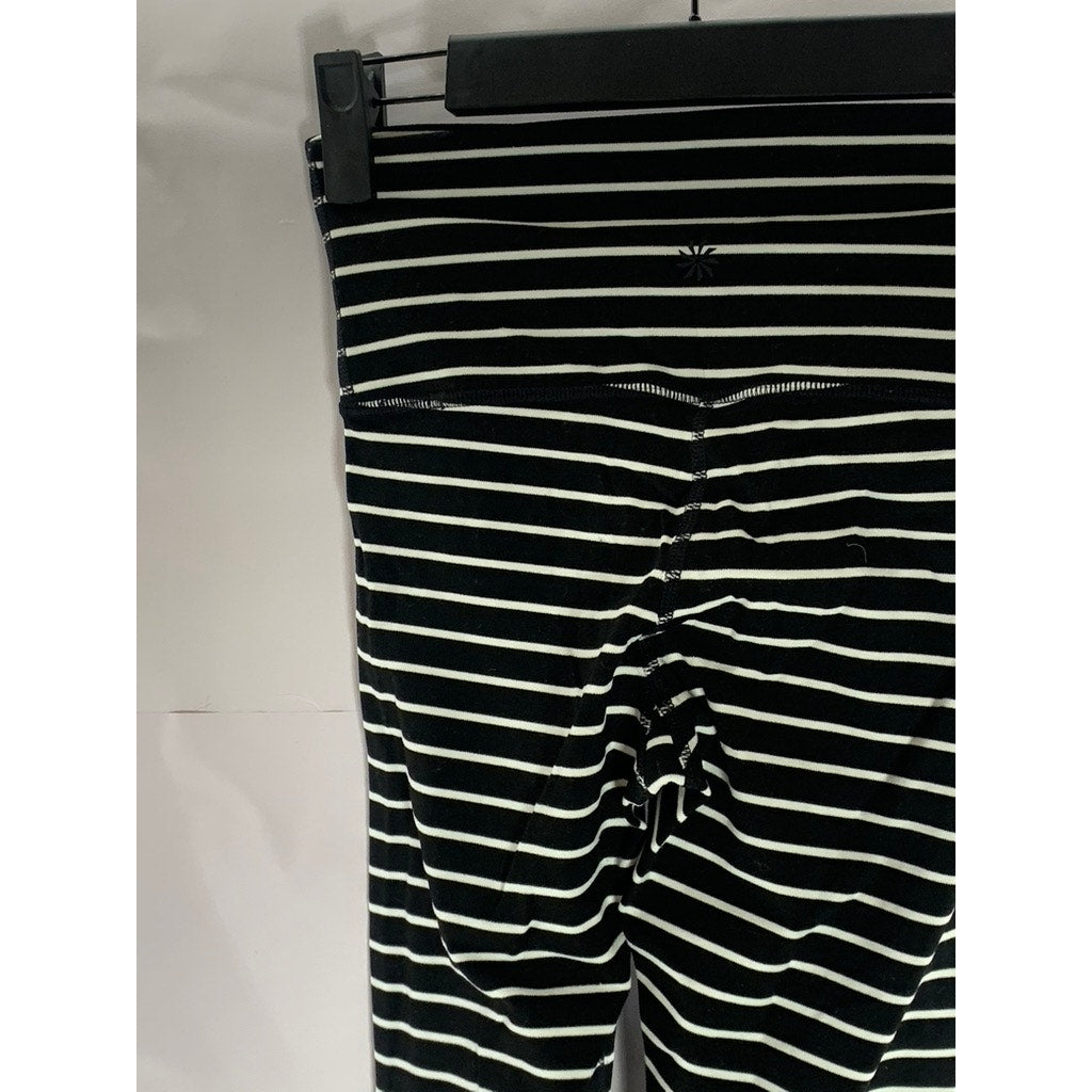 ATHLETA Women's Black/White Elation Virasana Striped Pull-On Leggings SZ 2XS
