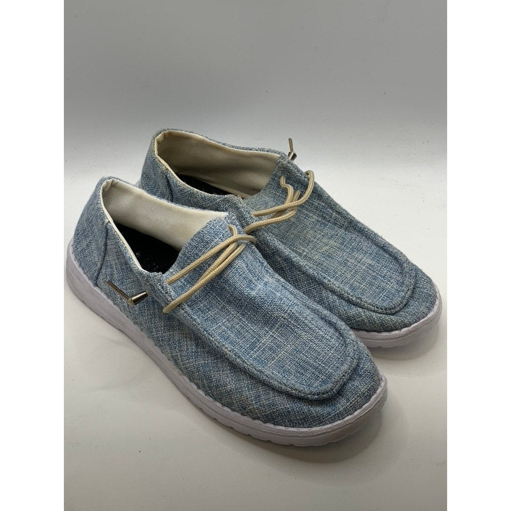 UNBRANDED Women's Blue Canvas Slip-On Loafers SZ 41(US10.5)