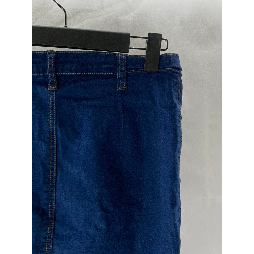 BOOHOO DENIM Women's Dark Blue Button-Front Straight Mini Skirt SZ 10