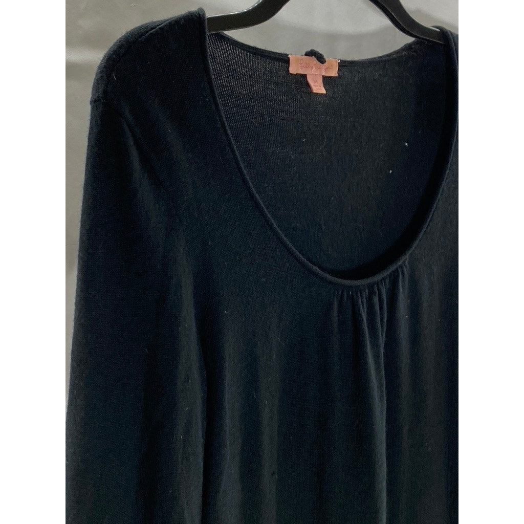 LILLY PULITZER Women's Black Connie Stripe Long Sleeve Mini Sweater Dress SZ M