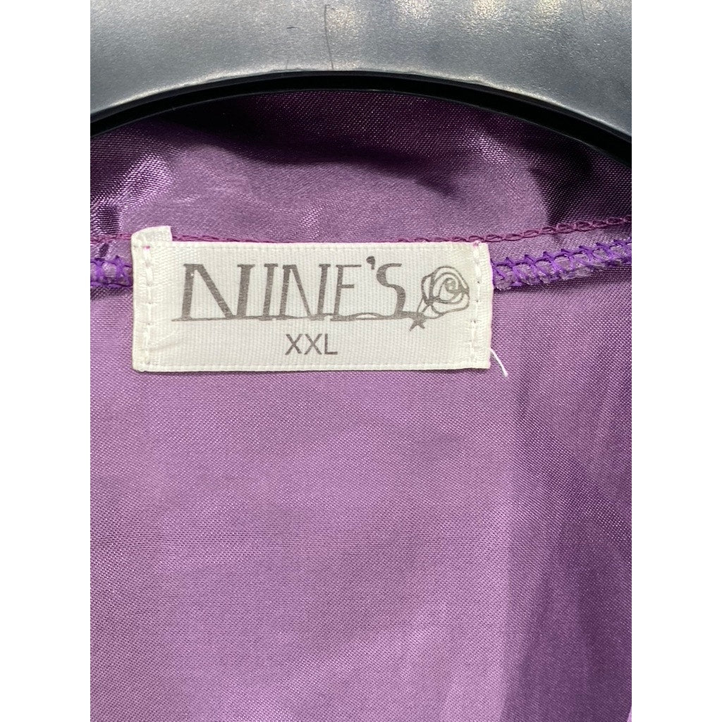 NINE'S Women's Purple Satin Open-Front Short Sleeve Robe SZ XXL