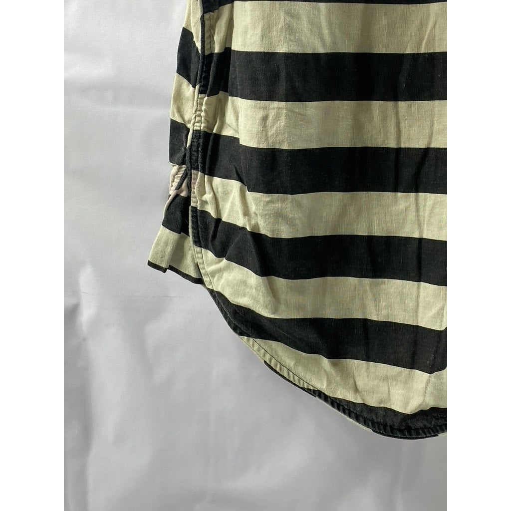 ZARA Women's Beige-Black Striped Boatneck Short Sleeve Top SZ S