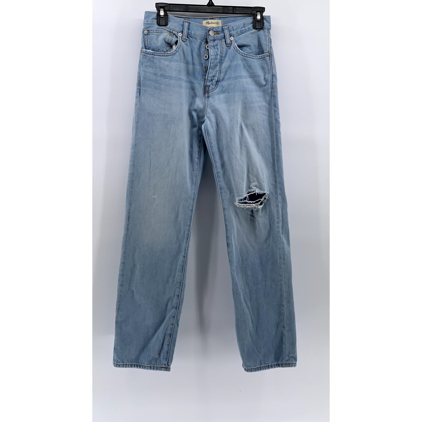 MADEWELL Women's Light Wash Distressed Low-Slung Straight Jeans SZ 24