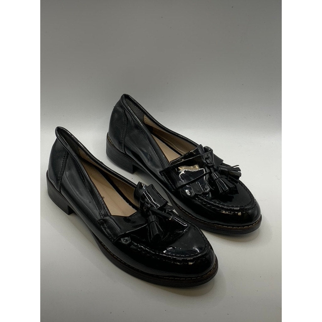 N'S MODE Women's Black Patent Leather Slip-On Tassel Loafers SZ 5.5/6