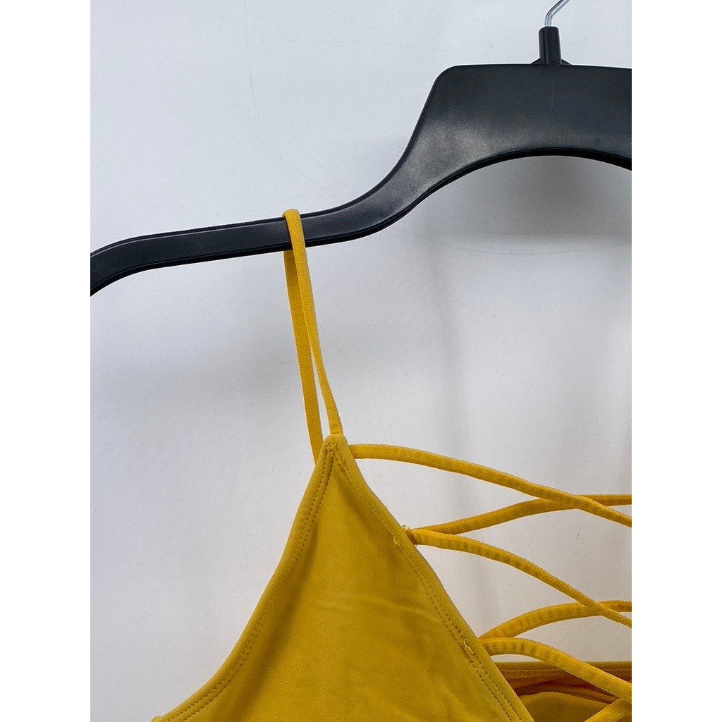 FOREVER 21 Women's Mustard Yellow Strappy V-Neck Spaghetti Strap Bikini Top SZ S